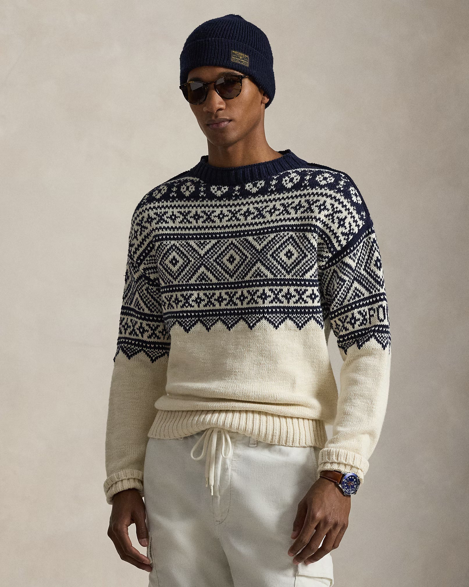 Jersey af bomuld og cashmere med print
