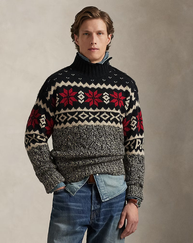Hochkragenpullover aus Wollmischung mit Schneeflocken