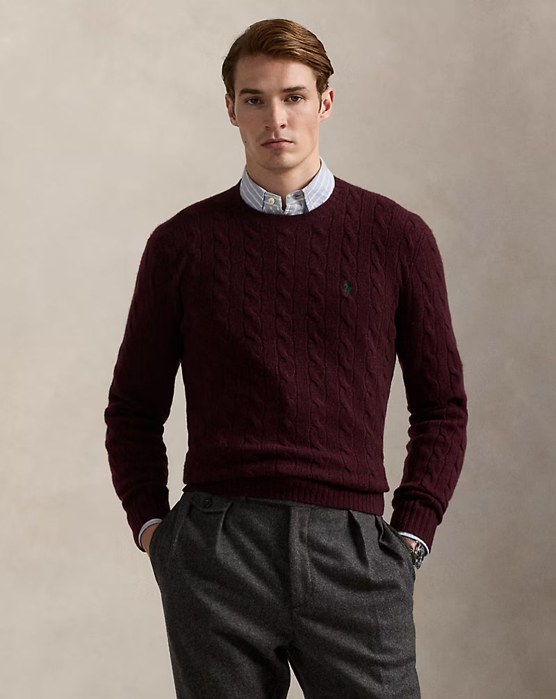 Uld- og cashmere-striktrøje med kabelmønster