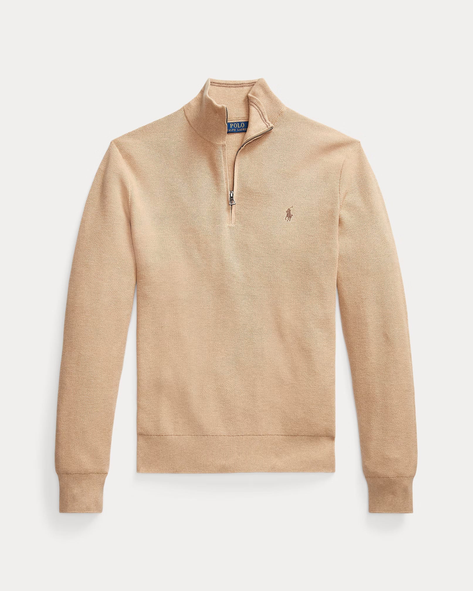 Jersey de algodón de punto de malla con cremallera de un cuarto
