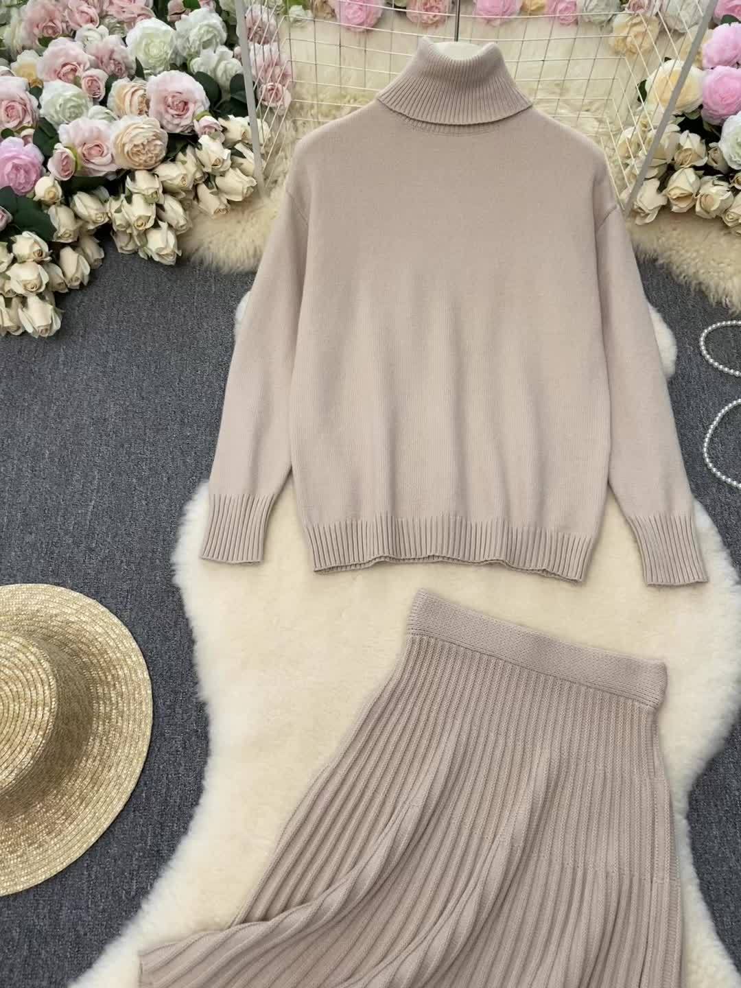 Wiesława™ | Strickset mit Rollkragen und Midirock