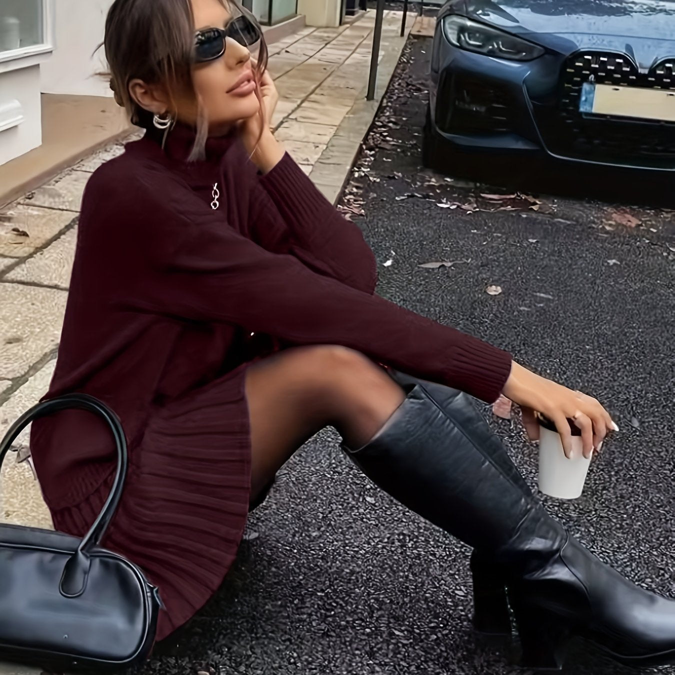 Wiesława™ | Strickset mit Rollkragen und Midirock