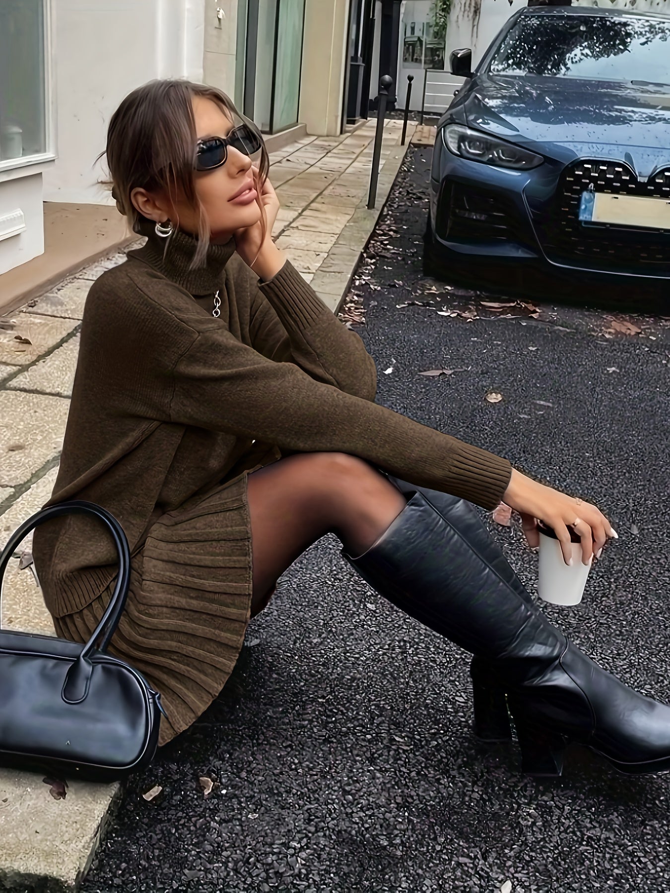 Wiesława™ | Strickset mit Rollkragen und Midirock