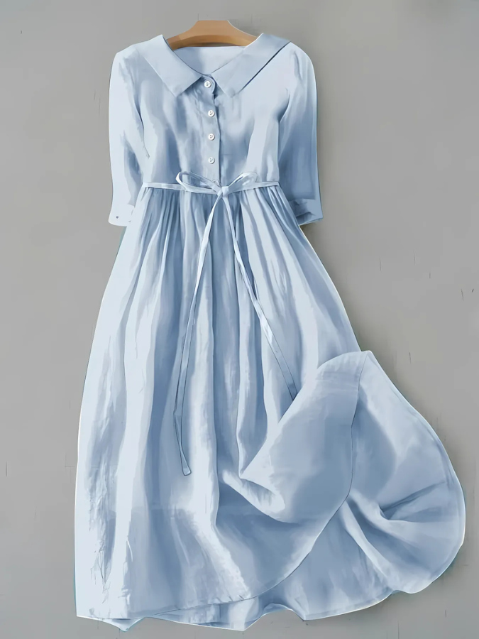 Wójcik™ | Elegantes Kleid mit kurzen Ärmeln und geschnürtem Taillenband