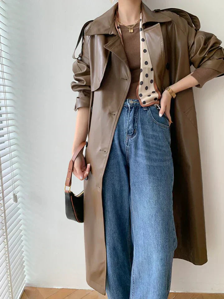 Leder-Trenchcoat - stilvoller langer Damenmantel