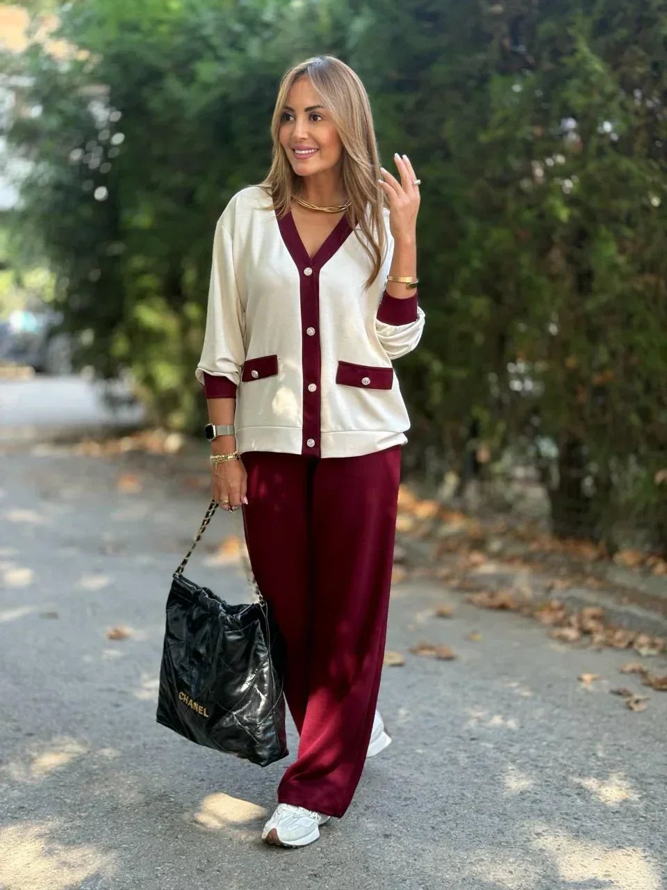 Jarosława™ | Zweifarbiger Set mit Cardigan und Modal-Strickhose