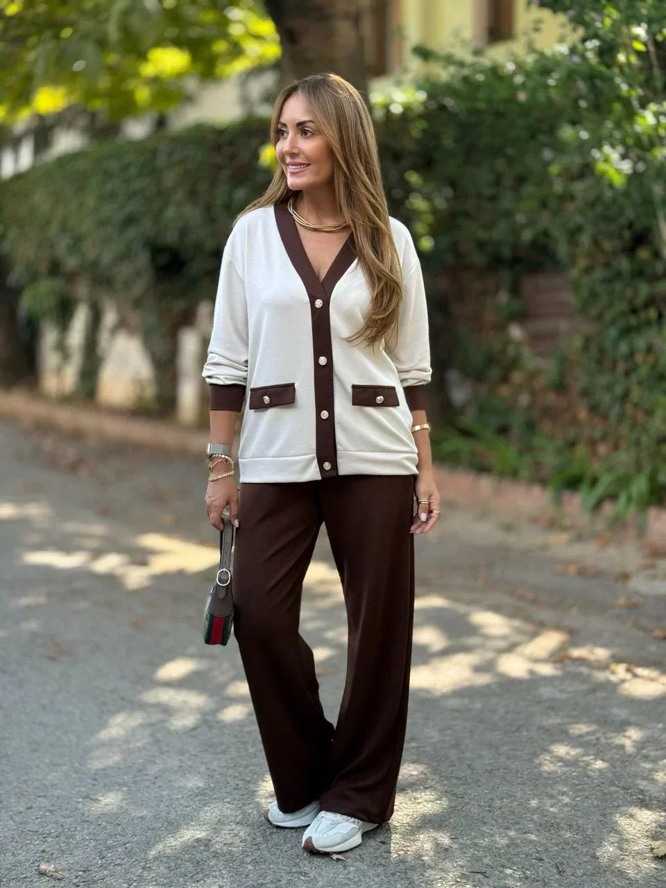 Jarosława™ | Zweifarbiger Set mit Cardigan und Modal-Strickhose