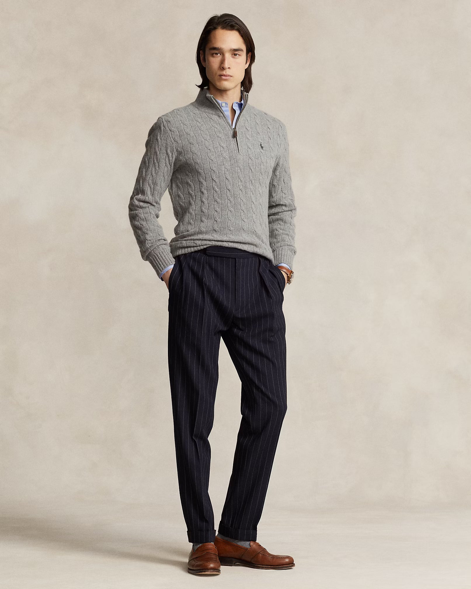 Uld- og cashmere sweater med fletstrik
