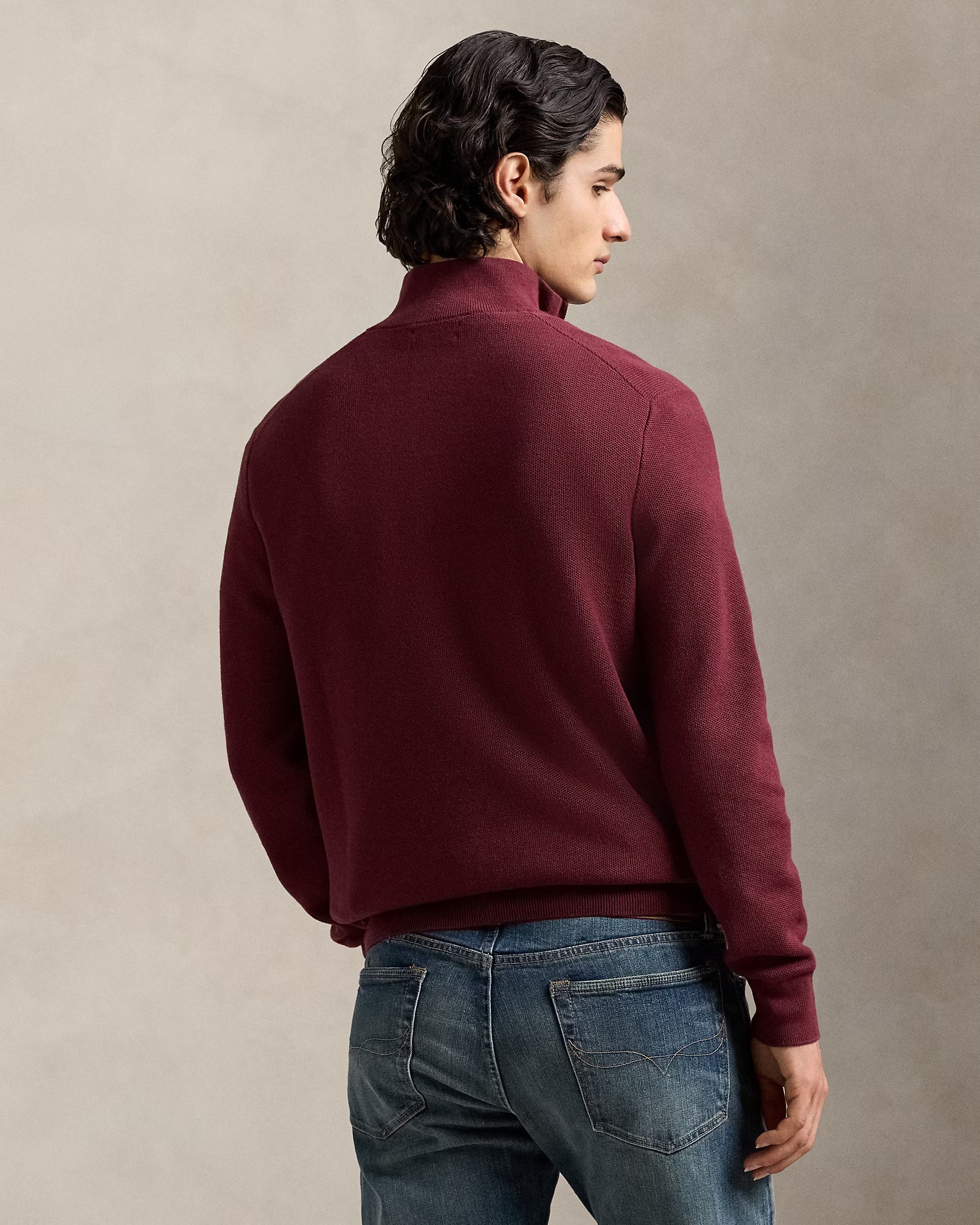 Baumwollstrickpullover mit Viertelreißverschluss