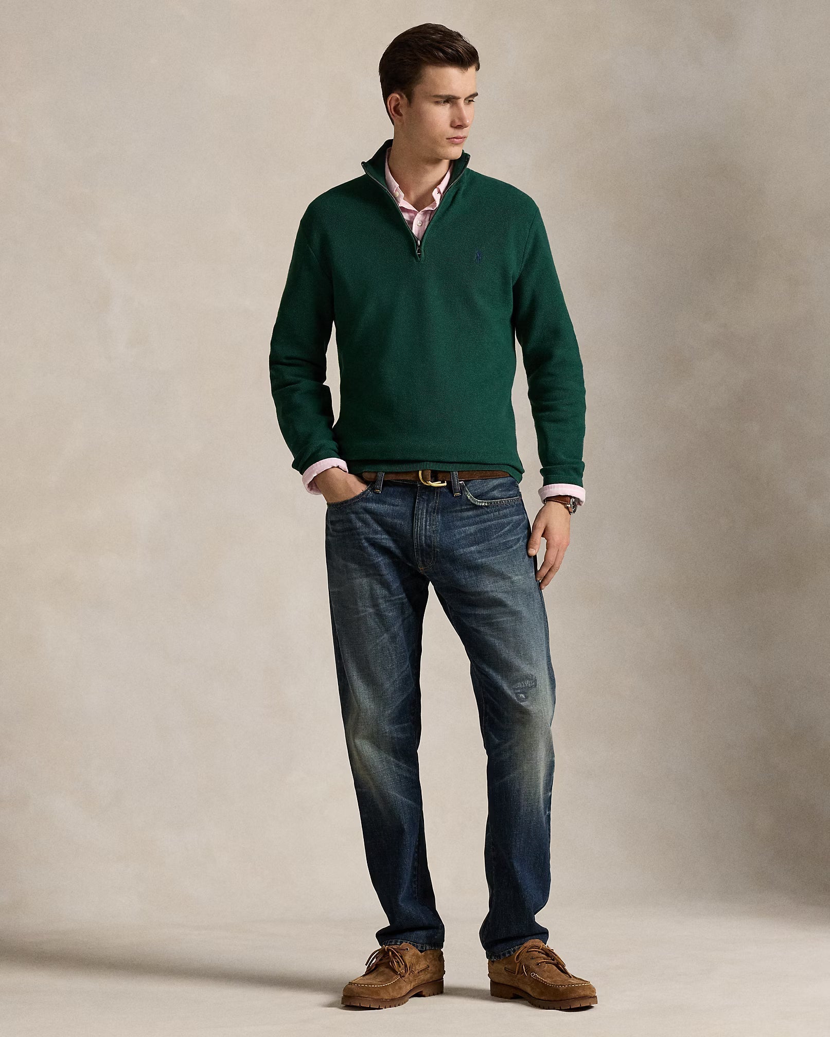 Baumwollstrickpullover mit Viertelreißverschluss