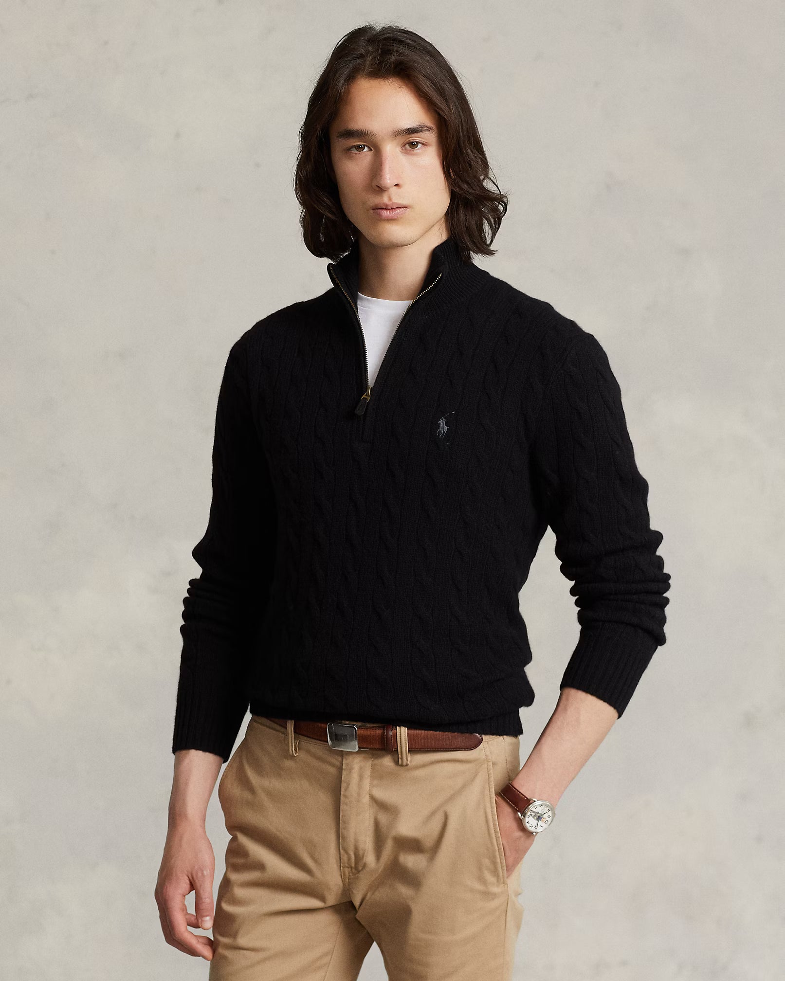 Uld- og cashmere sweater med flettet strik