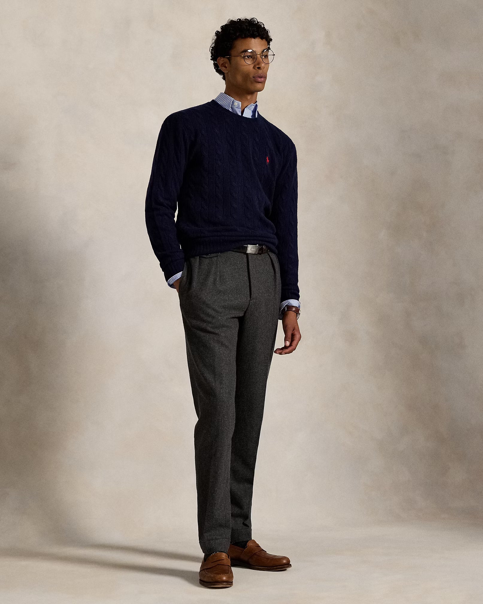 Uld- og cashmere-striktrøje med kabelmønster