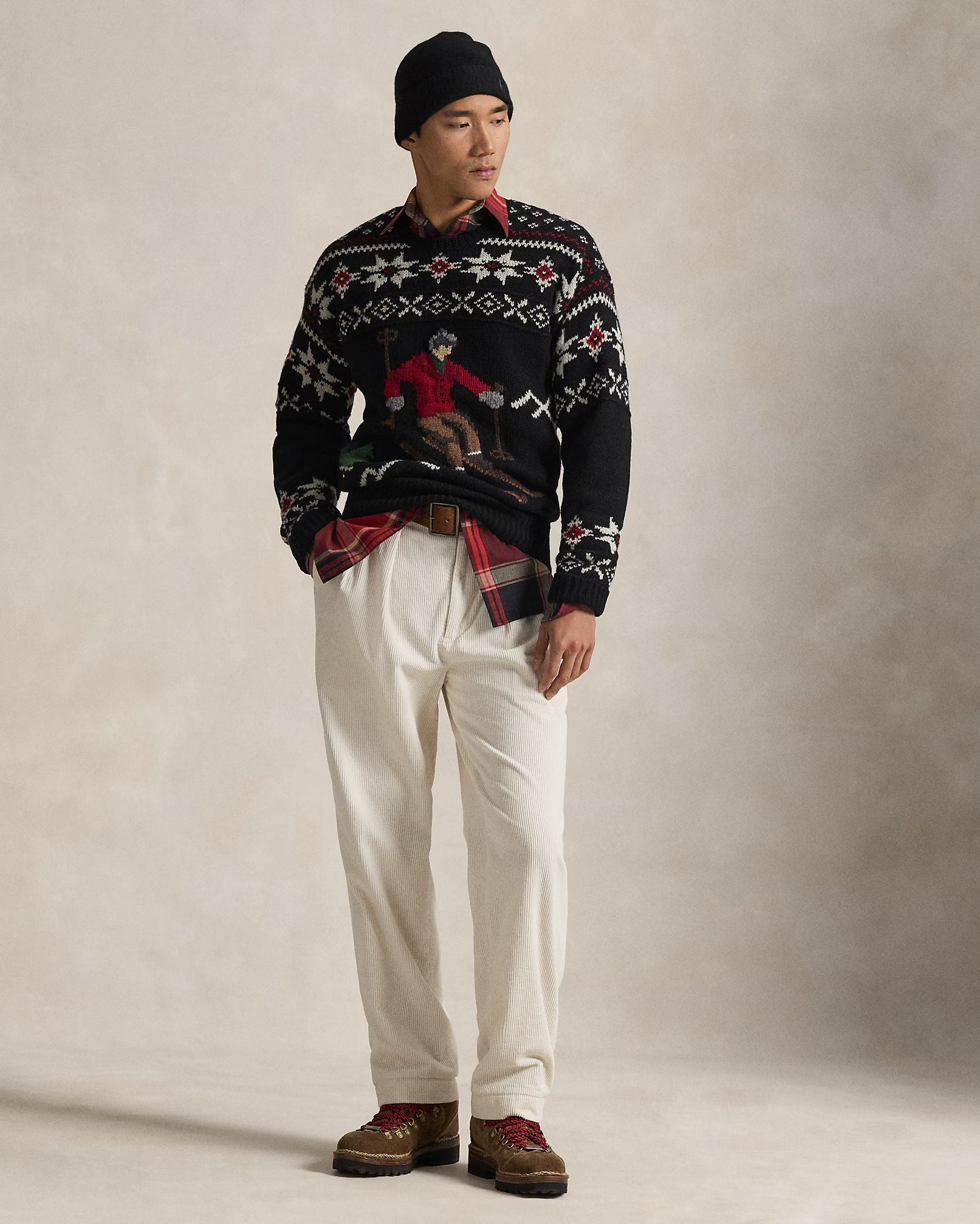 Wollpullover mit Skifahrer-Motiv