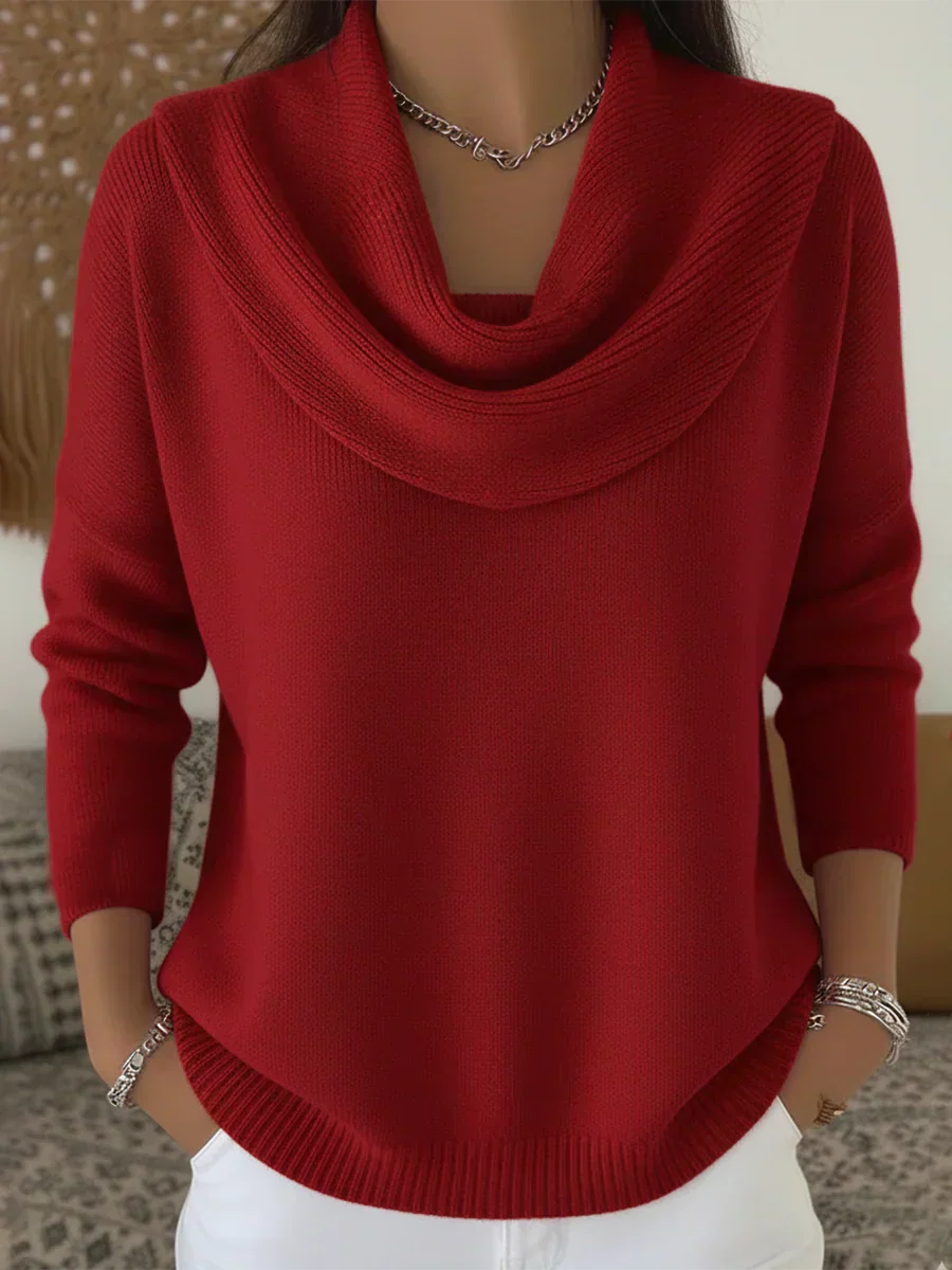 Świętosława™ | Klassischer Pullover mit Drapiertem Kragen