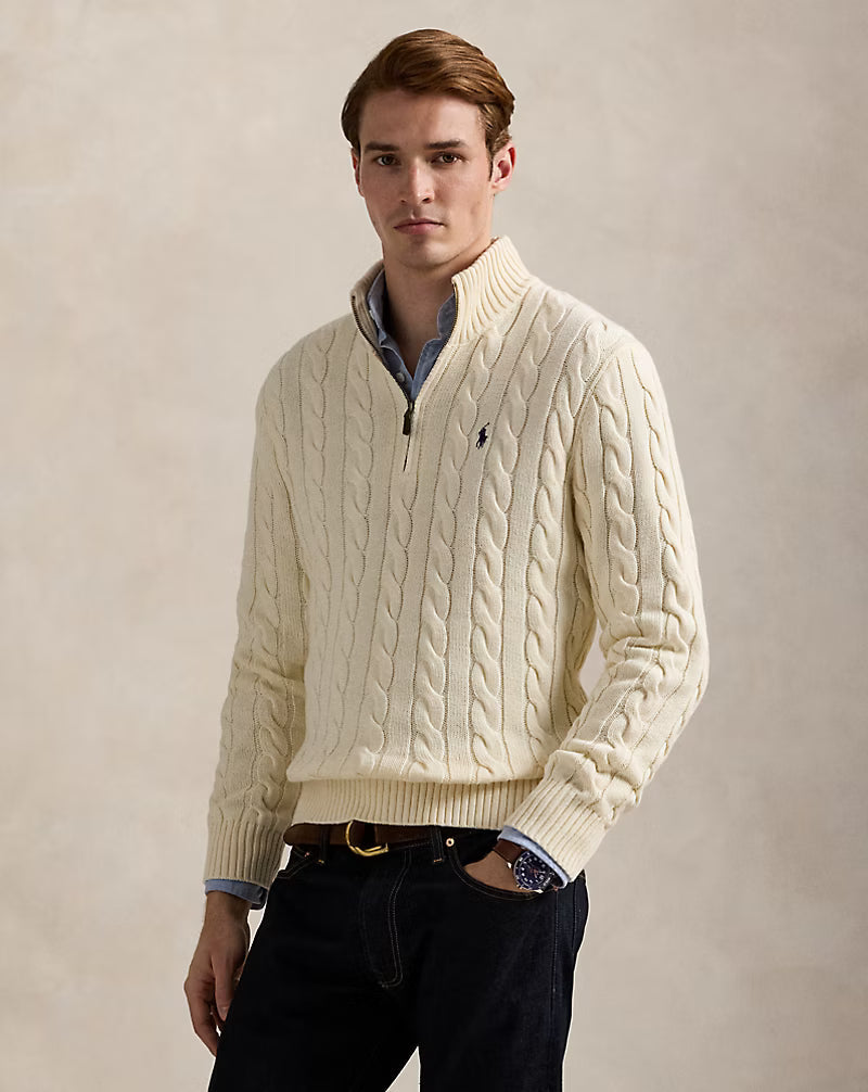 Baumwollstrickpullover mit Reißverschluss bis zur Brust