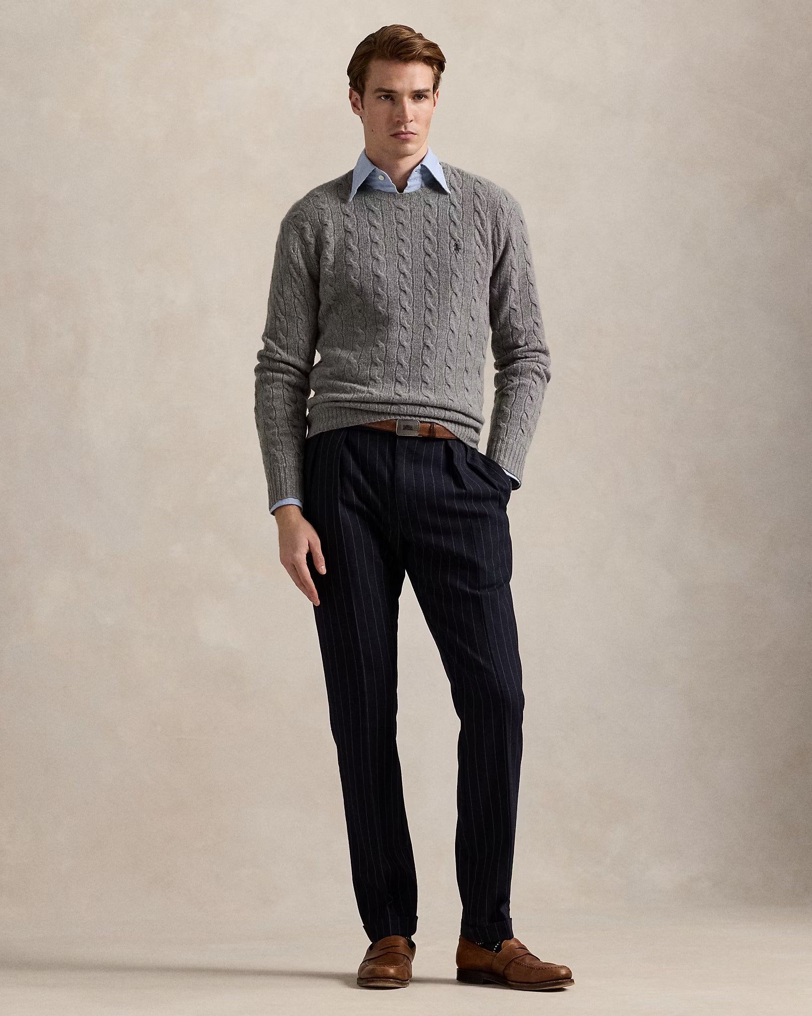 Uld- og cashmere-striktrøje med kabelmønster