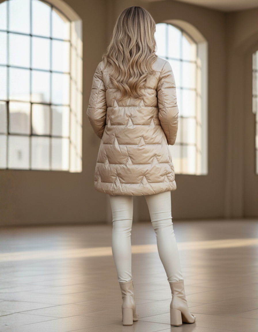 Ksena™ | Goldene Steppjacke für den Winter mit Kapuze