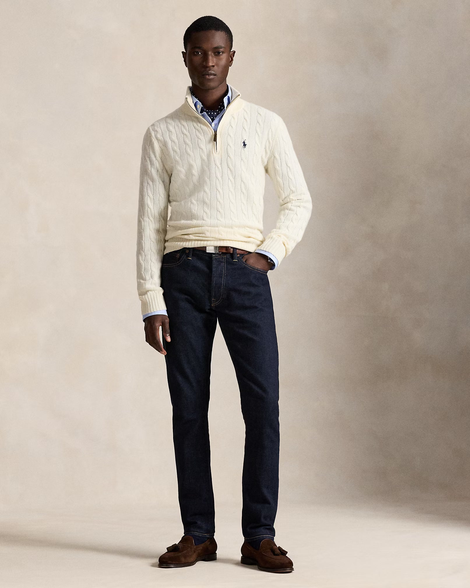 Uld- og cashmere-striktrøje med fletstrik