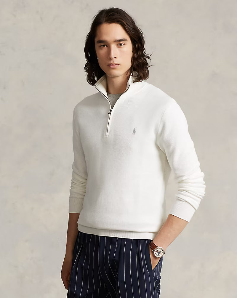 Baumwollstrickpullover mit Viertelreißverschluss