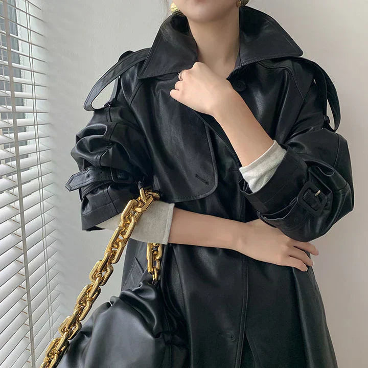 Leder-Trenchcoat - stilvoller langer Damenmantel