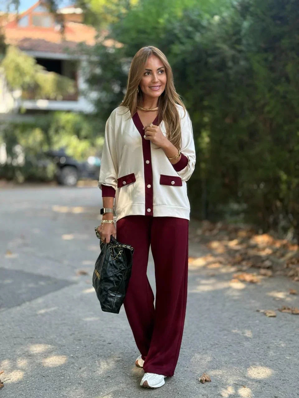 Jarosława™ | Zweifarbige Kombination mit Cardigan und Modal-jersey-Hose
