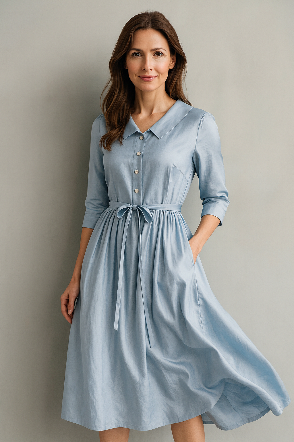 Wójcik™ | Elegantes Kleid mit kurzen Ärmeln und geschnürtem Taillenband