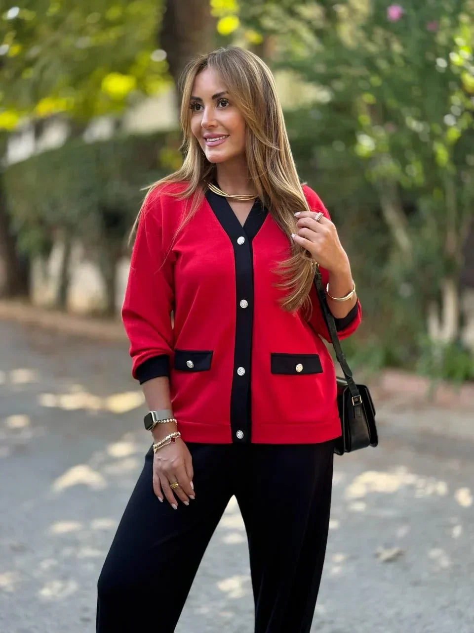 Jarosława™ | Zweifarbiger Set mit Cardigan und Modal-Strickhose